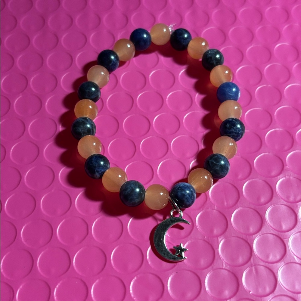 Sodalite/peach orange glass handcrafted stone bracelet by me 💙🧡